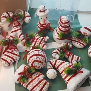 Festive Holiday Ornament Set with Red and White Accents Set Of 12